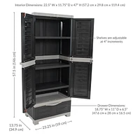 Lockable Storage Cabinet - Indoor or Outdoor Utility Storage Cabinet with 3 Adjustable Shelves - 57.5" H - Garage, Office, Home, Laundry Room