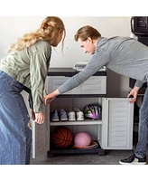 Plastic Garage Storage Cabinet with Adjustable Shelf – 34.5" H – Plastic Storage Cabinet for Garage, Office, Home, Laundry Room - Gray