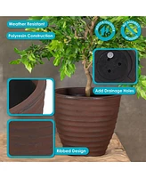 Ribbed 16" Outdoor Plant Pot - Polyresin Double-Walled Planter for Indoor or Outdoor Use