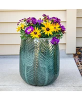 10" Chevron Pattern Ceramic Plant Pot - Features 1 Drainage Hole - 3.2 Gal Soil Capacity - Dark Olive