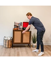 2-Door Rattan Storage Cabinet - Sideboard Buffet with Adjustable Shelf and Doors Light Oak Wood Look