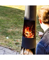Sunnydaze Decor 59" H Steel Outdoor Chiminea Fire Pit with Built-In Log Holder - Metal Fireplace with Chimney - Includes Poker