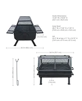 Sunnydaze Decor 36-Inch Steel Outdoor Fire Pit with Grill and Spark Screen - Pvc Protective Cover - Heat-Resistant Finish - Black