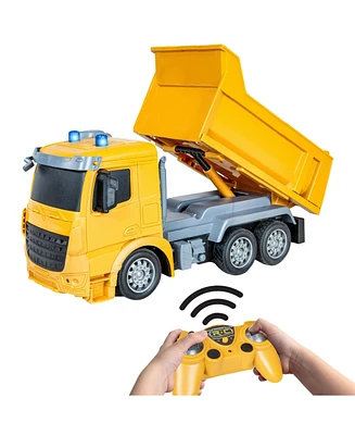 Sunnydaze Decor Dump and Drive Remote Control Dump Truck Toy - 1:20 Scale Light-Up Rc Construction Truck with Controller - Ages 3 and Up