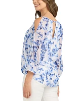 Bcx Juniors' Printed Cold Shoulder 3/4-Sleeve Top