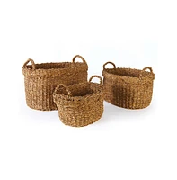 Napa Home & Garden Seagrass Oval Baskets With Handles & Cuffs, Set Of 3