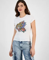 Guess Women's Embellished-Tiger Short-Sleeve Crewneck Top