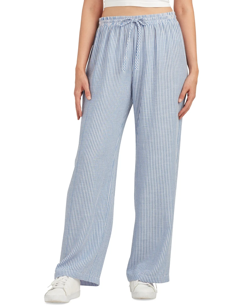 Bcx Juniors' High-Rise Stripe Wide-Leg Pull-On Pants