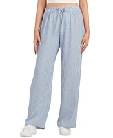 Bcx Juniors' High-Rise Stripe Wide-Leg Pull-On Pants