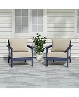 Outdoor Modern Hdpe Patio Navy Blue Club Chairs with Deep Seat Cushions (Set of 2)