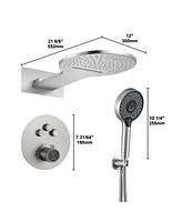 3-Function Thermostatic Shower System with Handheld Head Luxury Faucet Waterfall and Rainfall Head, Matte Black