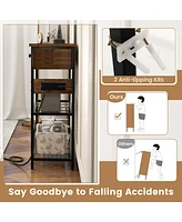 Gouun Narrow Console Table with 2 Drawers and 2 Metal Mesh Shelves