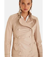 Furniq Uk Women's Leather Blazer, Cracked Aging, Beige