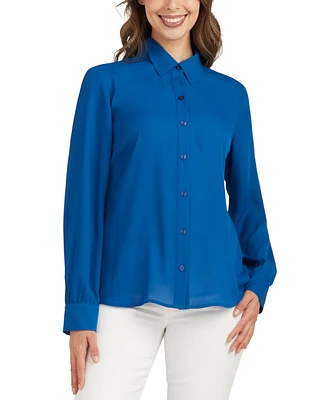 Bcx Juniors' Solid Long-Sleeve Fold-Collar Shirt