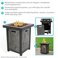 25-Inch H Square Cast Stone Propane Gas Fire Pit Table with Weathered Wood Look - Includes Weather-Resistant Cover
