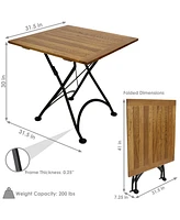 31" Square European Chestnut Wood Folding Square Bistro Table - For Indoor or Outdoor Use