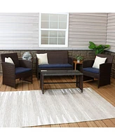 Sunnydaze Decor Ardfield 4-Piece Gray Patio Conversation Furniture Set - 1 Loveseat, 2 Chairs and Coffee Table Cushions