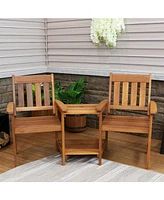 Sunnydaze Decor 65-Inch Meranti Wood Outdoor Tete-a-Tete Chair Set with Attached Table and Teak Oil Finish