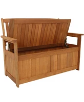 Sunnydaze Decor 51-Inch Meranti Wood Outdoor Storage Bench with Teak Oil Finish