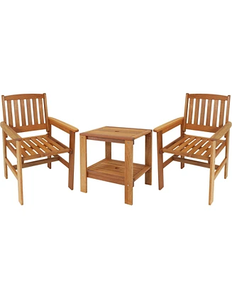 Meranti Wood 3-Piece Outdoor Patio Conversation Set - 2 Chairs and 1 Table - Teak Oil Finish