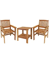 Sunnydaze Decor Meranti Wood 3-Piece Outdoor Patio Conversation Set - 2 Chairs and 1 Table - Teak Oil Finish