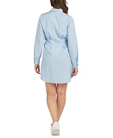 Bcx Women's Striped Long-Sleeve Pleated-Waist Shirtdress