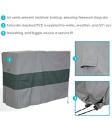 Log Rack Cover - Gray with Green Stripe - 300D Polyester with Pvc Backing - Heavy Duty Outdoor Accessory for Patio, Deck and Backyard - 5-Foot