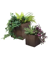 Sunnydaze Decor Polyrattan Square Indoor Planters Set - Includes 14-Inch and 11-Inch Modern Decorative Planter