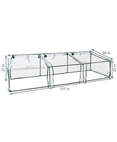 Mini Cloche Greenhouse with Zipper Doors - Portable Greenhouse with 3 Doors and Slanted Top - Iron Tube Frame with Pvc Plastic Cover