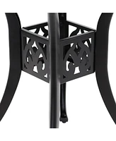 Sunnydaze Decor Sigonella 30.75-Inch Diameter Cast Aluminum Patio Dining Table with Umbrella Hole - Black Powder-Coated Finish