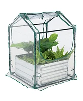 2' x 2' Steel Raised Garden Bed with Mini Greenhouse - Outdoor Greenhouse Kit - 2 Zippered Doors
