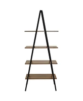 Sunnydaze Decor 68.5-Inch H 4-Tier Industrial-Style A-Frame Ladder Shelf - Mdp Shelves with Powder-Coated Steel Frame - Brown