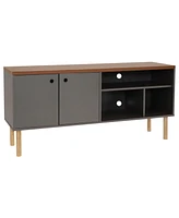 Mid-Century Modern Tv Stand for 55-Inch - Living Room Entertainment Center with Storage Media Console Cabinet Shelves Gray