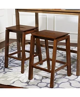 Sunnydaze Decor 25-Inch Backless Solid Rubberwood Counter-Height Stools - Dark Walnut Finish - Set of 2