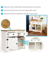Solid Pine Kitchen Sideboard Cabinet with 2 Drawers and 2 Doors - 31.5 Inches H - Chocolate