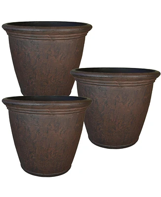 Anjelica Flower Pot Planter - Outdoor/Indoor Unbreakable Double-Walled Polyresin with Uv-Resistant Slate Finish Set of 3 Large 24-Inch Diameter