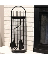 Sunnydaze Decor 4-Piece Fireplace Tool Set with Stand - Indoor Hearth Accessories and Mesh Shroud Holder