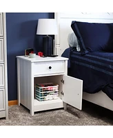 Sunnydaze Decor 23.75-Inch H Beadboard Nightstand with Drawer and Cabinet - End Table for Bedroom or Living Room - White