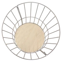 17.25-Inch H Modern Pedestal Wire Side Table with Faux Woodgrain Pull-Open Tabletop - Cream
