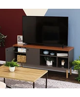 Mid-Century Modern Tv Stand for 55-Inch - Living Room Entertainment Center with Storage Media Console Cabinet Shelves Gray