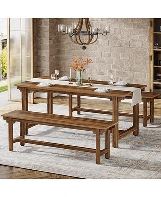 Tribesigns 3-Piece Dining Table Set for 4-6, 55" Large Kitchen Table Set with 2 Benches, Industrial Wood Dining Room Table for Small Space, Home Kitch