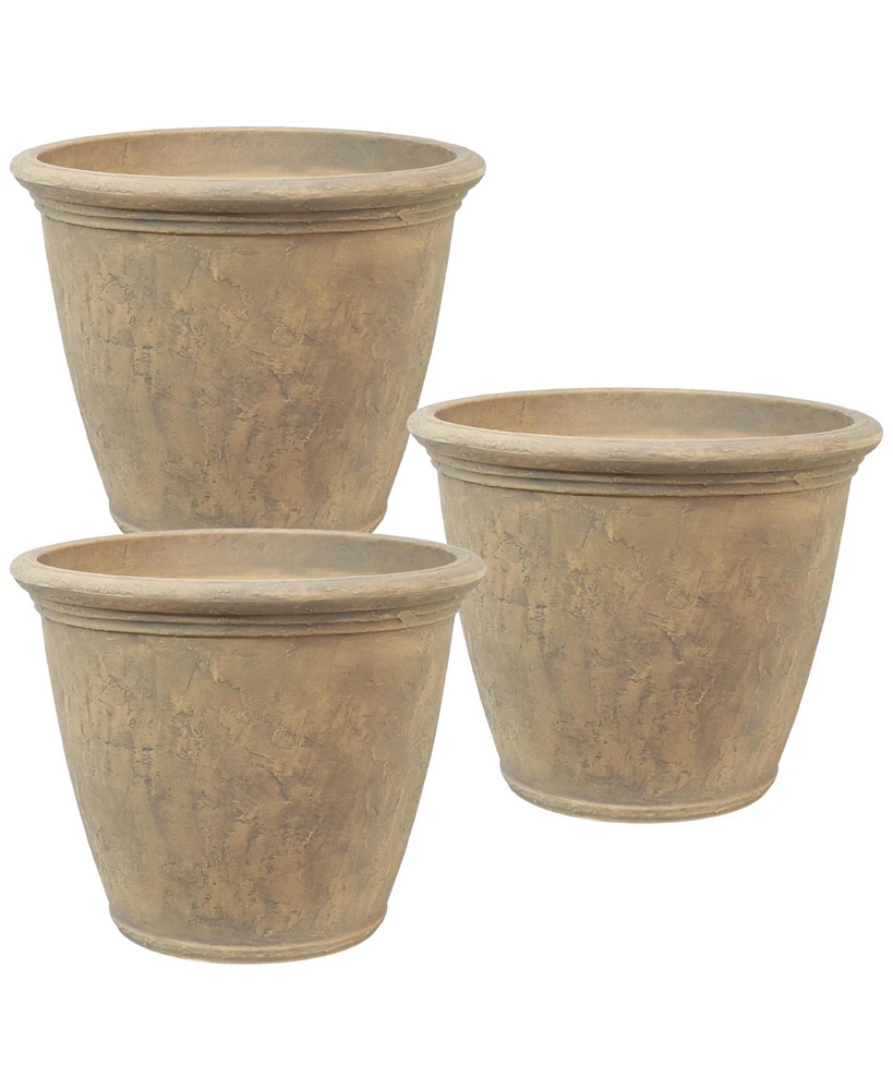 Sunnydaze Decor Anjelica Flower Pot Planter, Outdoor/Indoor Unbreakable Double-Walled Polyresin with Uv-Resistant Beige Finish, Set of 3, Large 24-Inc