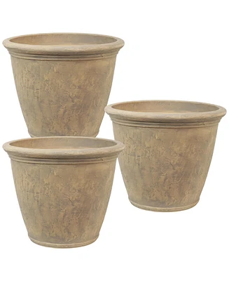 Sunnydaze Decor Anjelica Flower Pot Planter, Outdoor/Indoor Unbreakable Double-Walled Polyresin with Uv-Resistant Beige Finish, Set of 3, Large 24-Inc