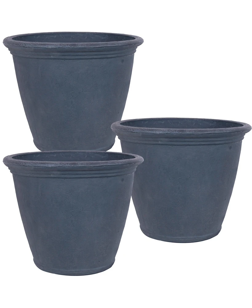 24-Inch Anjelica Large Plastic Pot for Plants - Outdoor Polyresin Round Planter with Drillable Drainage Holes - Rust - 3pk