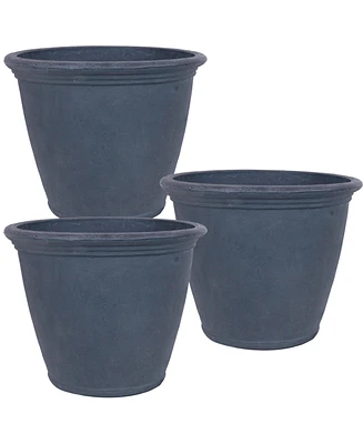 24-Inch Anjelica Large Plastic Pot for Plants - Outdoor Polyresin Round Planter with Drillable Drainage Holes - Rust - 3pk