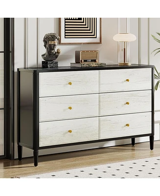 Tribesigns 6-Drawer Dresser, 55-Inch Dresser for Bedroom, Modern Chest of Drawers with Unique Acrylic Top, Wood Dresser Tv Stand with Solid Wood Legs,