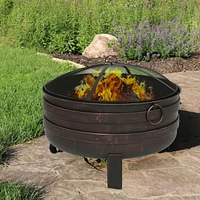 Sunnydaze Decor 24-Inch Heavy-Duty Steel Cauldron Fire Pit - Includes Spark Screen and Protective Cover - Brushed Bronze