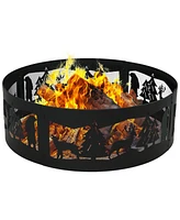 Sunnydaze Decor Forest Wilderness 36-Inch Round Heavy-Duty Steel Fire Pit Ring - 360-Degree Wildlife Cutouts - Black