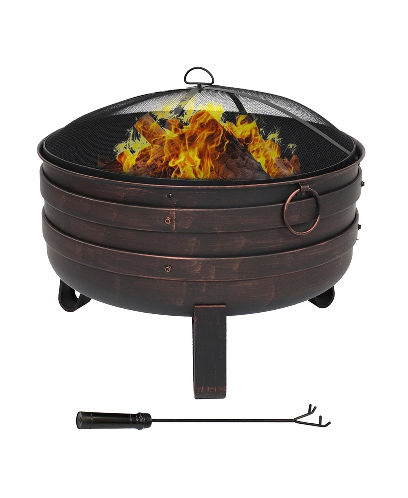 Sunnydaze Decor 24-Inch Heavy-Duty Steel Cauldron Fire Pit - Includes Spark Screen and Protective Cover - Brushed Bronze