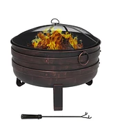 Sunnydaze Decor 24-Inch Heavy-Duty Steel Cauldron Fire Pit - Includes Spark Screen and Protective Cover - Brushed Bronze